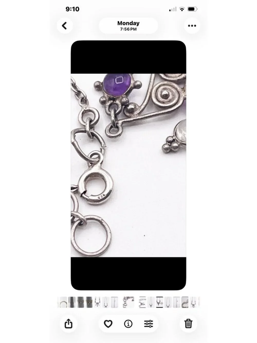 VTG Artisan 925 Sterling Silver Amethyst  & Moonstone Necklace Romantic Elegant